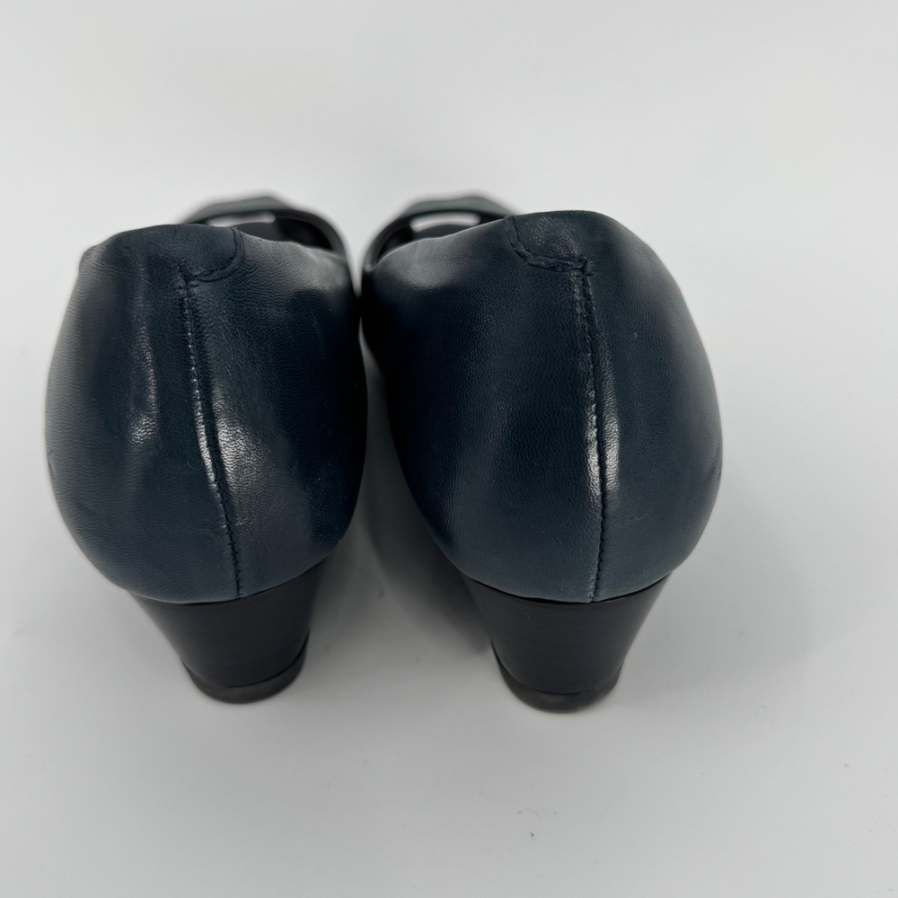 SAS Scarlett Peep Toe‎ Wedge Pump Blue Leather Women's 8 Wide Made in Italy - Picture 7 of 14